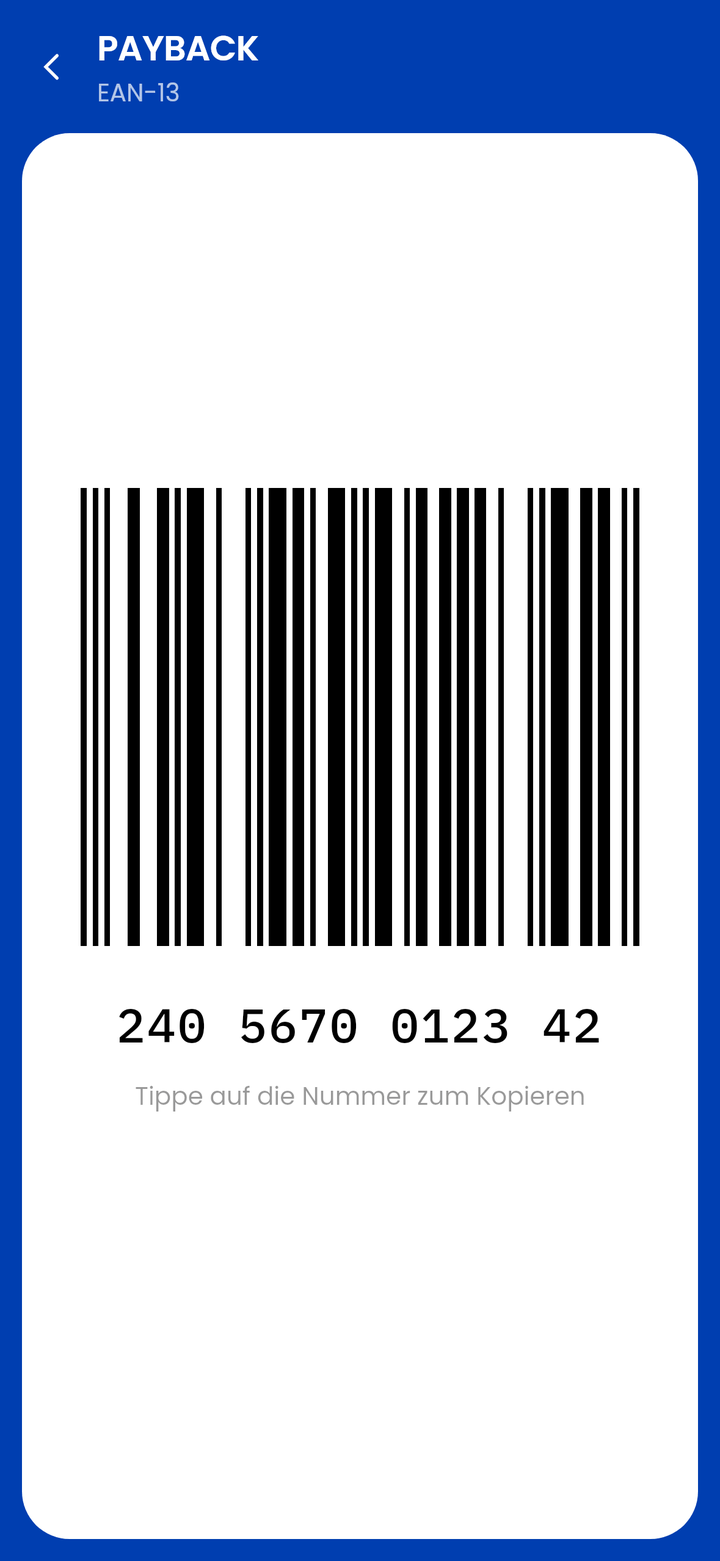 Der Kassenbildschirm im Dunkelmodus: der Barcode steht weiterhin auf einer weißen Fläche, damit er scannbar bleibt