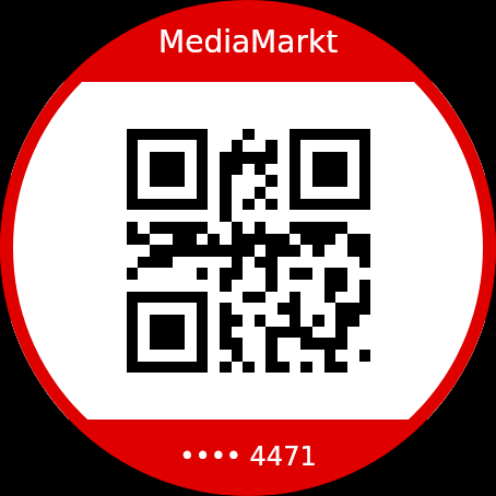 Ein QR-Code, der ein rundes Uhrendisplay ausfüllt, die Art zweidimensionaler Code, die ein Scanner von einem kleinen Bildschirm gut liest