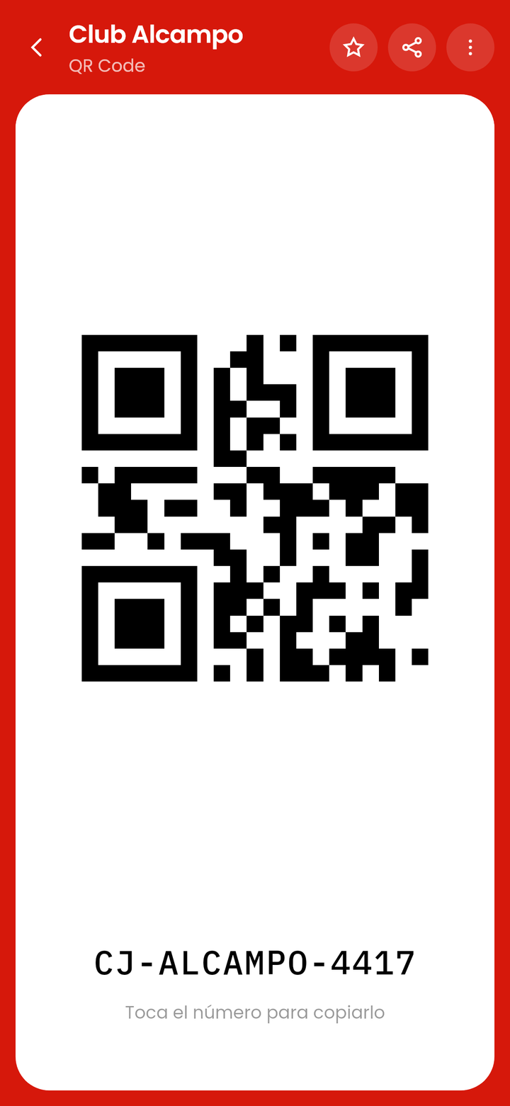 La pantalla de caja mostrando un código QR de Club Alcampo con el número de socio debajo