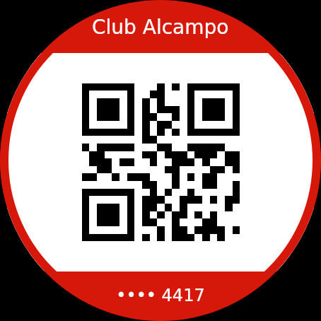 Un código QR llenando la pantalla redonda de un reloj, el tipo de código bidimensional que un lector lee con facilidad en una pantalla pequeña