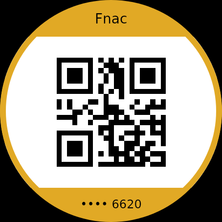 Un code QR remplissant l'écran rond d'une montre, le type de code à deux dimensions qu'un lecteur lit facilement sur un petit écran