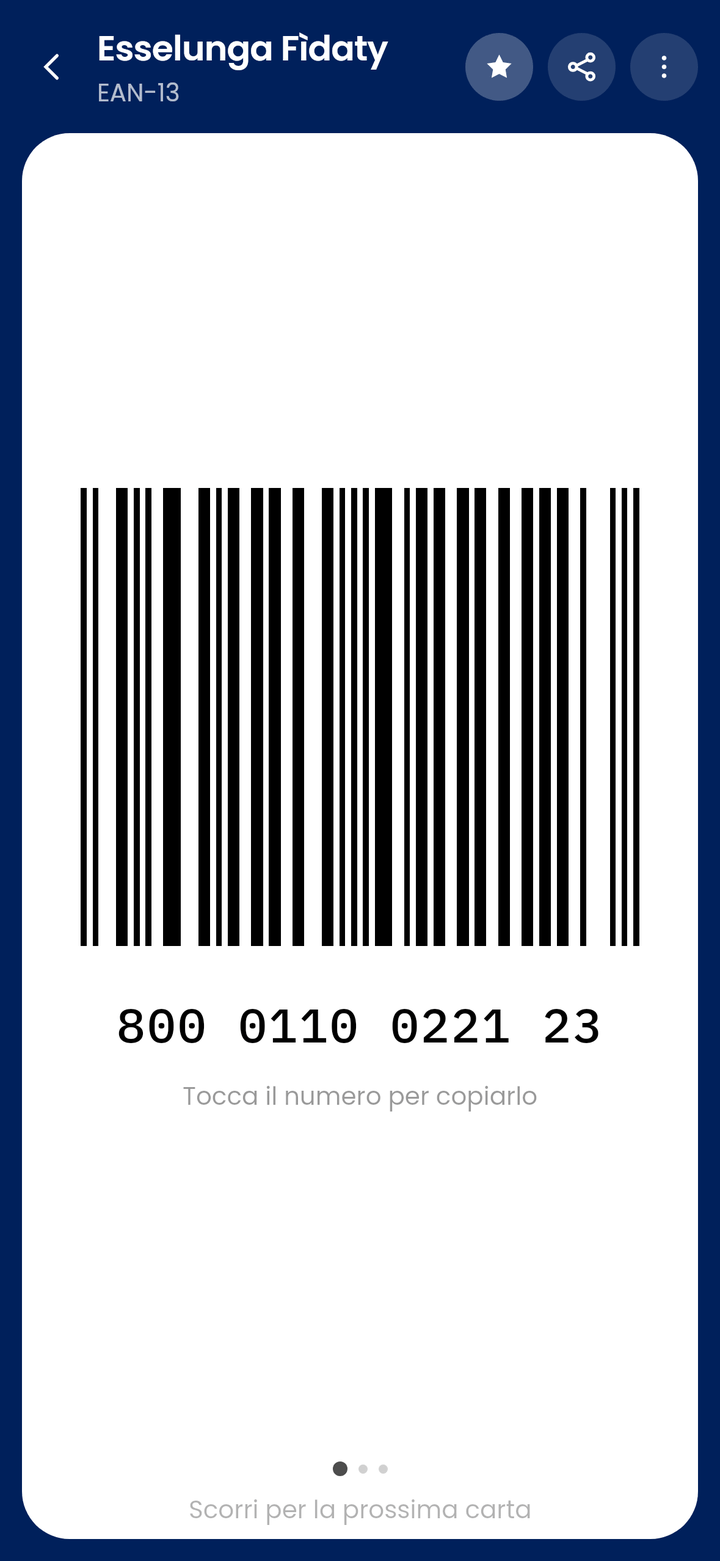 La schermata di cassa con un codice a barre EAN-13, disegnato grande su sfondo bianco e il numero sotto