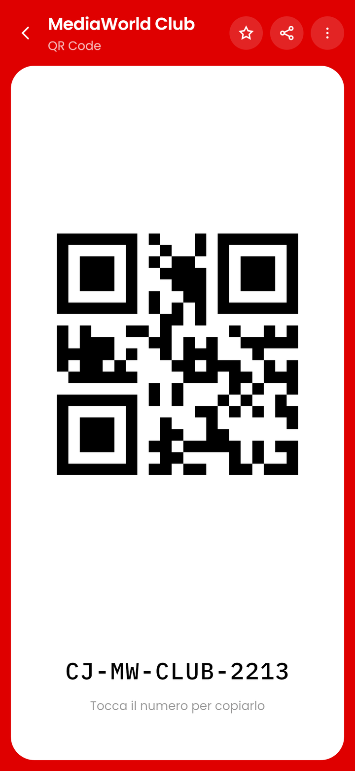 La schermata di cassa con un codice QR MediaWorld Club e il numero socio sotto