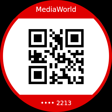 Un codice QR che riempie lo schermo rotondo di un orologio, il tipo di codice bidimensionale che un lettore legge facilmente da uno schermo piccolo