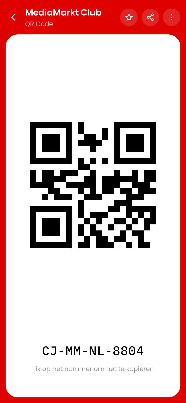 Het kassascherm met een MediaMarkt Club QR-code en het lidnummer eronder