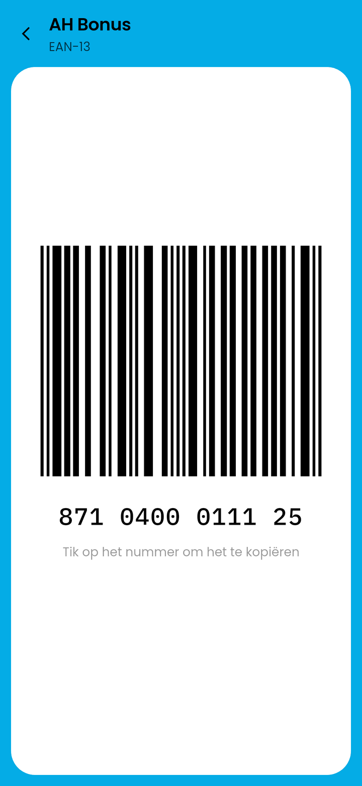 Het kassascherm in donkere modus: de streepjescode staat nog steeds op wit zodat hij gescand kan worden