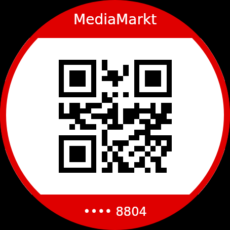 Een QR-code die het ronde scherm van een horloge vult, het soort tweedimensionale code dat een scanner makkelijk van een klein scherm leest