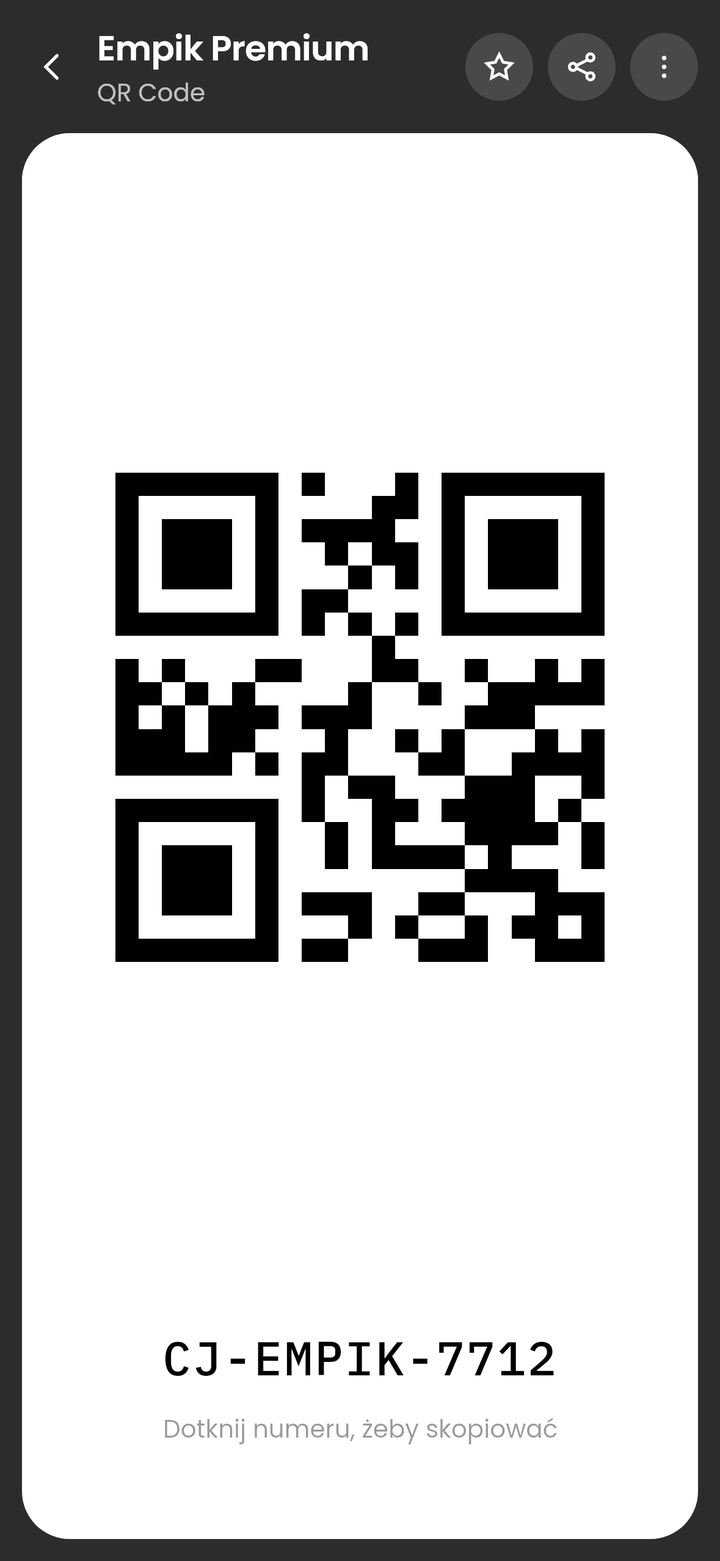 Ekran kasowy z kodem QR Empik Premium i numerem członkowskim pod spodem