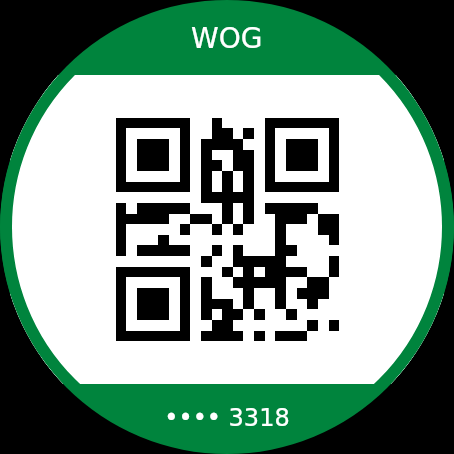 QR-код, що заповнює круглий екран годинника, той тип двовимірного коду, який сканер легко читає з маленького екрана